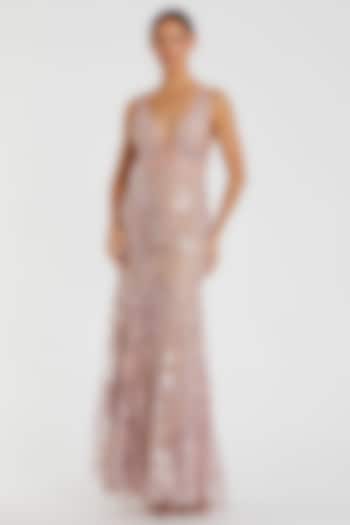 Rose Pink Polyester 3D Floral Applique Embellished Engagement Gown by Mac Duggal at Pernia's Pop Up Shop