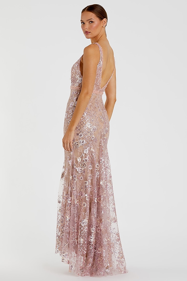 Rose Pink Polyester 3D Floral Applique Embellished Engagement Gown by Mac Duggal at Pernia's Pop Up Shop