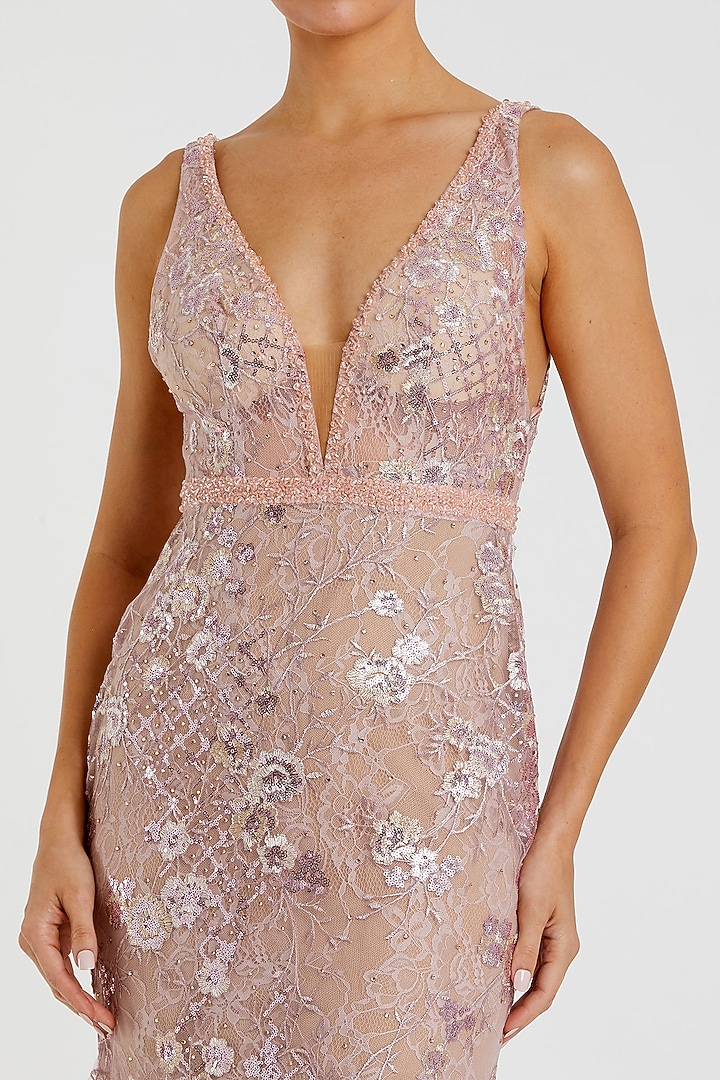 Rose Pink Polyester 3D Floral Applique Embellished Engagement Gown by Mac Duggal at Pernia's Pop Up Shop