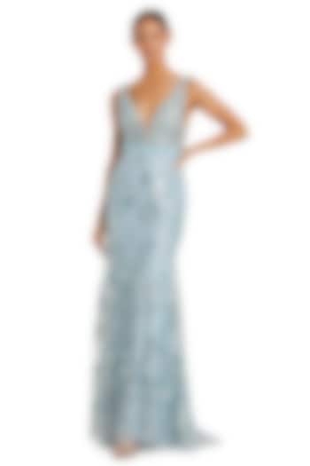 Seafoam Polyester 3D Floral Applique Embellished Engagement Gown by Mac Duggal at Pernia's Pop Up Shop