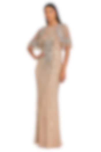 Nude Silver Mesh Embellished Capelet Engagement Gown by Mac Duggal at Pernia's Pop Up Shop