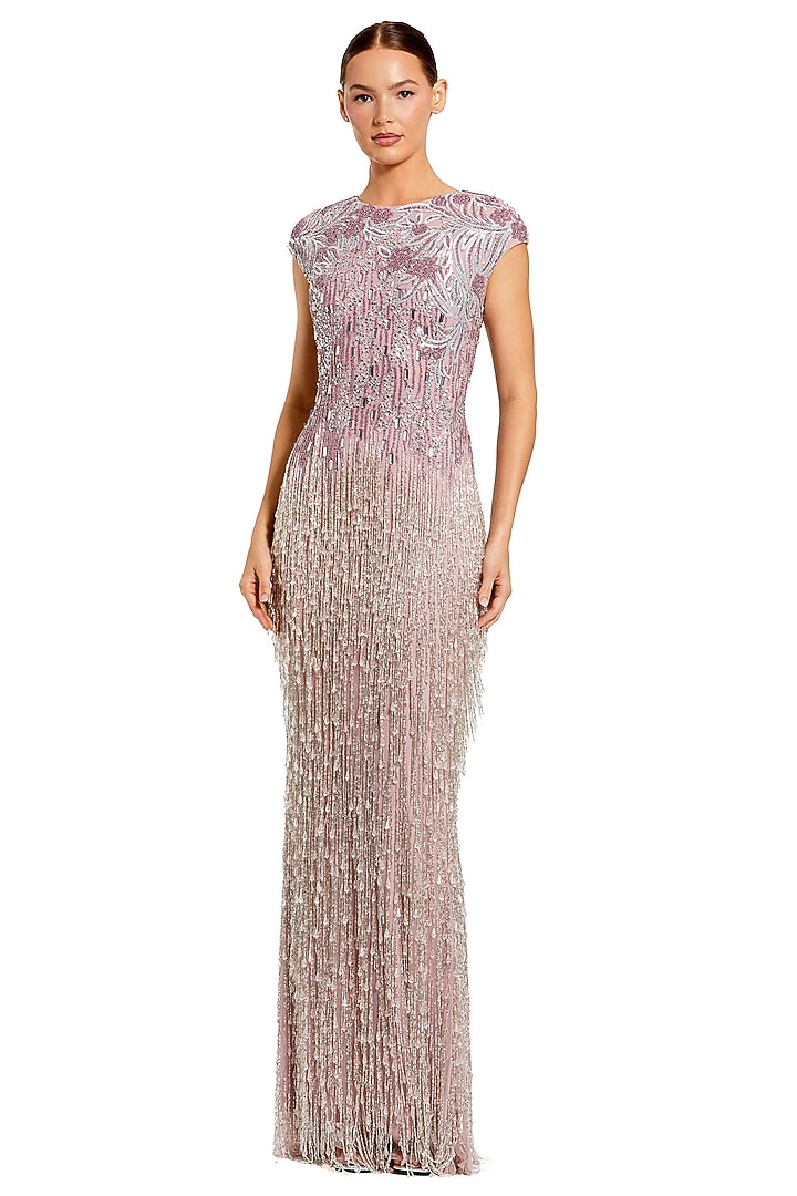 Vintage Lilac Mesh Fringe & Beads Embellished Wedding Gown by Mac Duggal at Pernia's Pop Up Shop