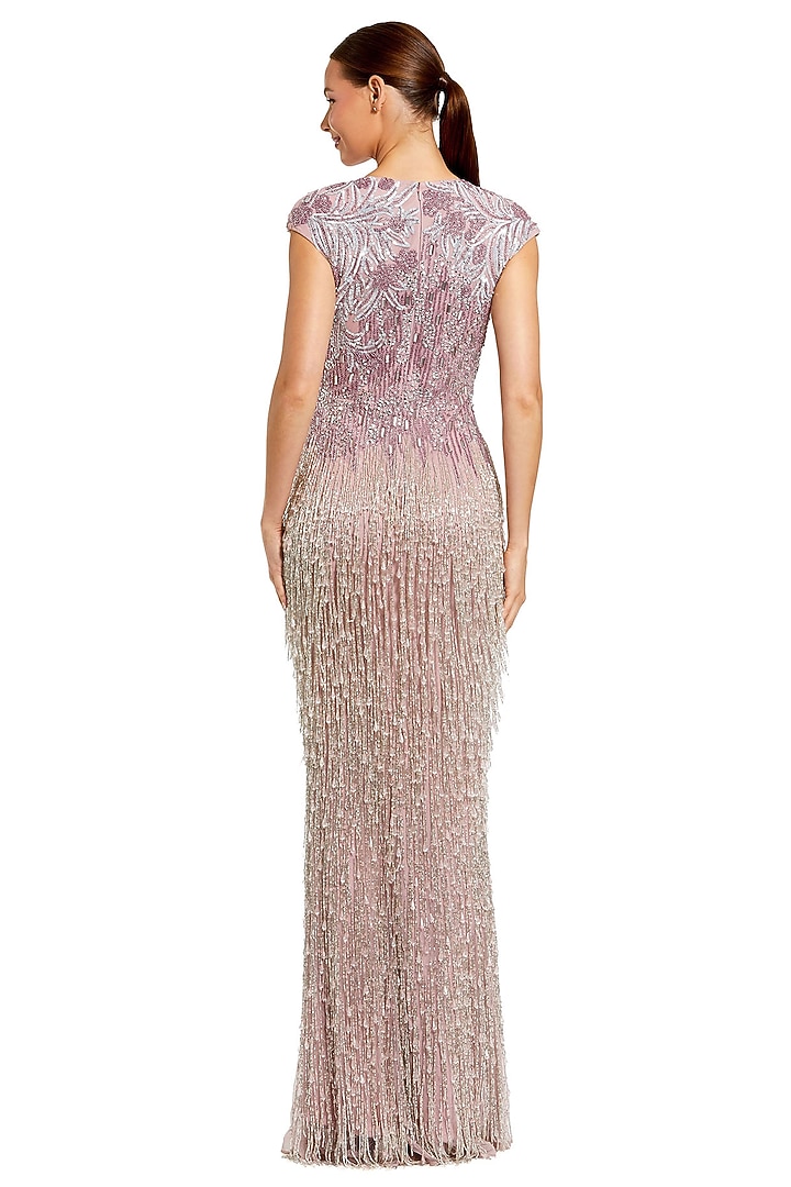 Vintage Lilac Mesh Fringe & Beads Embellished Wedding Gown by Mac Duggal at Pernia's Pop Up Shop