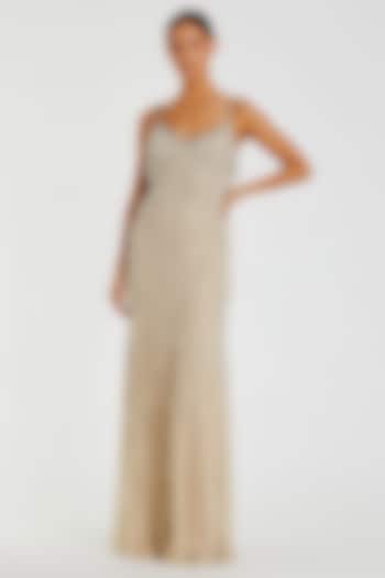 Nude Silver Net Crystal & Beads Embellished Engagement Gown by Mac Duggal at Pernia's Pop Up Shop