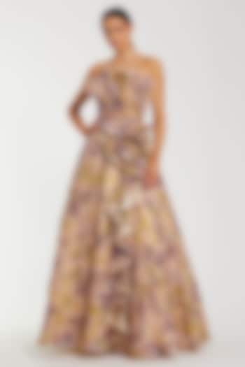 Multi-Colored Velvet 3D Floral Ball Wedding Gown by Mac Duggal at Pernia's Pop Up Shop