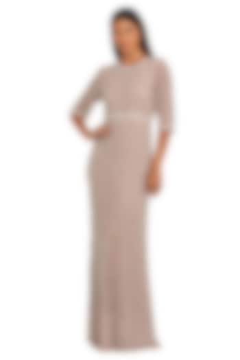 Light Rose Mesh Pearl Embellished Wedding Gown by Mac Duggal at Pernia's Pop Up Shop