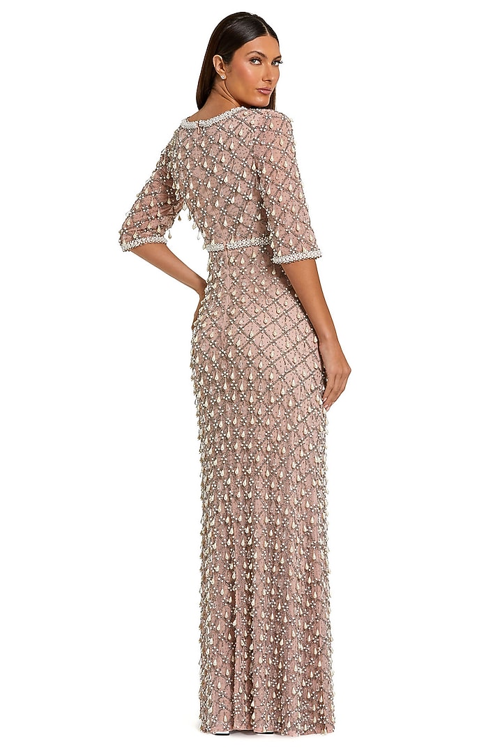 Light Rose Mesh Pearl Embellished Wedding Gown by Mac Duggal at Pernia's Pop Up Shop
