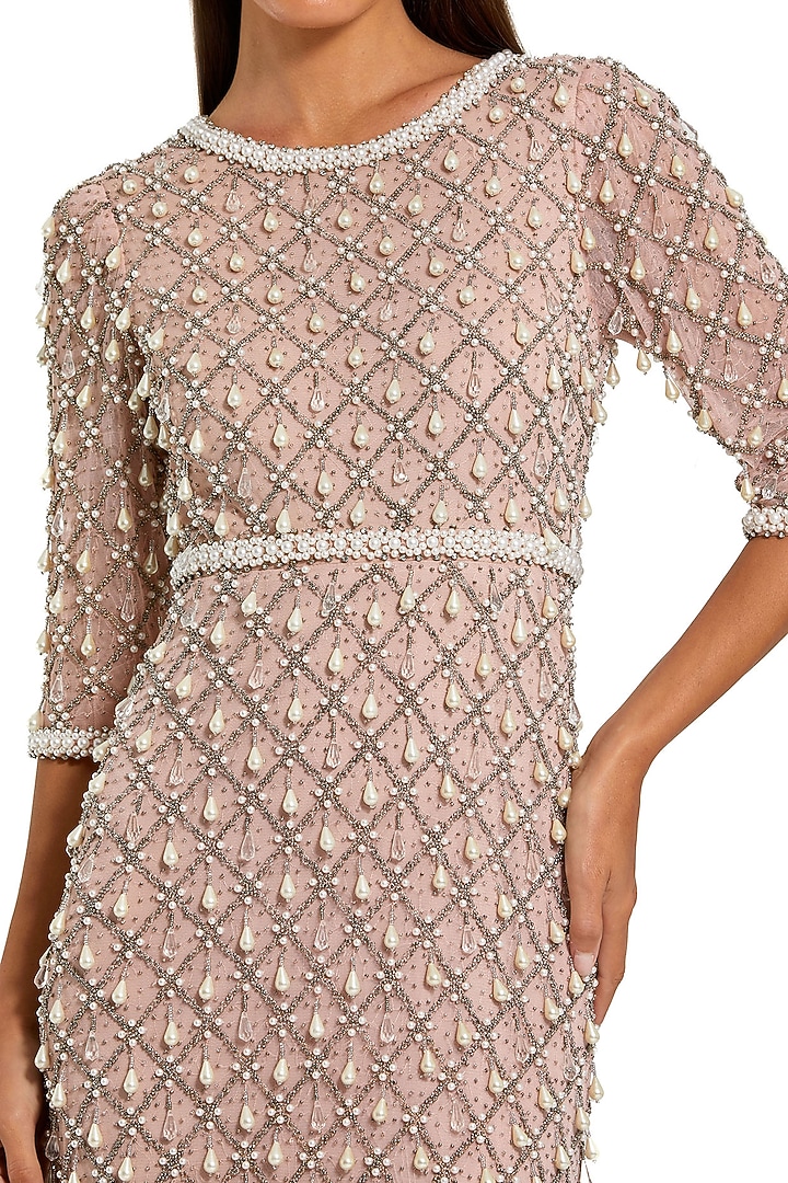 Light Rose Mesh Pearl Embellished Wedding Gown by Mac Duggal at Pernia's Pop Up Shop