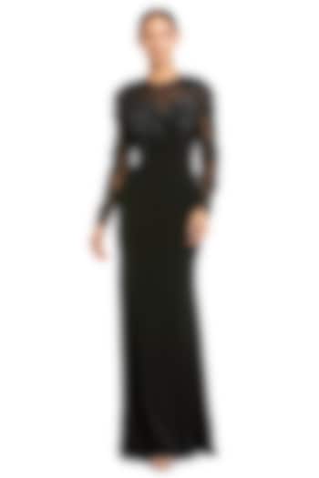 Black Jersey Floral Embellished Column Engagement Gown by Mac Duggal at Pernia's Pop Up Shop