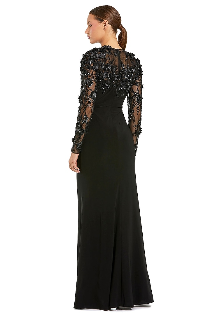 black engagement dress Oscar Satin Gown Perfect for Photo Shoots 1XL The bottom has a slight flare and it is made to pool around your feet with drama Black Jersey Floral Embellished Column