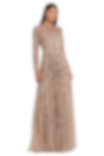 Mocha Gold Mesh Sequins Embellished Wedding Gown by Mac Duggal at Pernia's Pop Up Shop