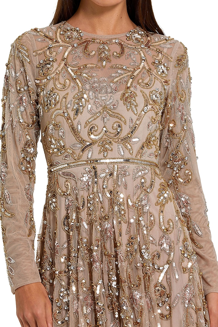 Mocha Gold Mesh Sequins Embellished Wedding Gown by Mac Duggal at Pernia's Pop Up Shop