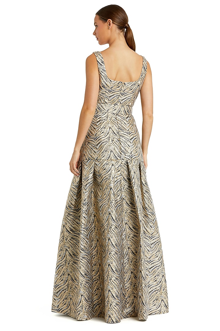 Gold Metallic Jacquard Stripe Printed Box-Pleated Engagement Gown by Mac  Duggal at Pernia's Pop Up Shop 2026