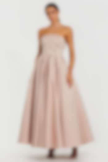Blush Pink Satin Crystal Embellished Strapless A-Line Party Wear Dress by Mac Duggal at Pernia's Pop Up Shop