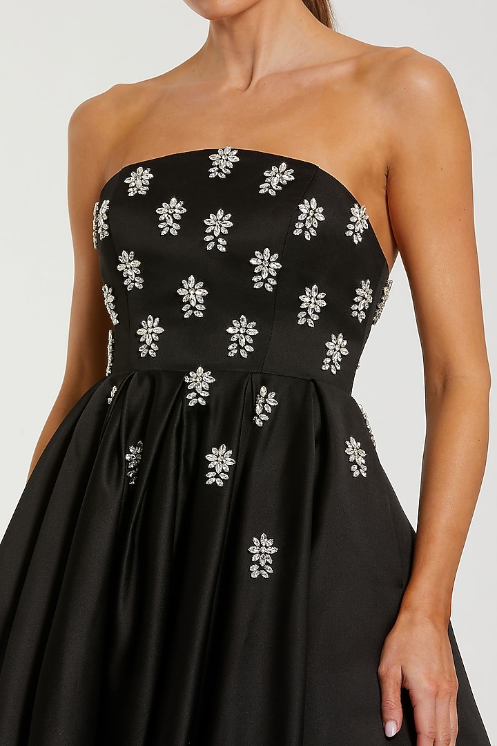 Black Satin Crystal Embellished Strapless A-Line Party Wear Dress by Mac Duggal at Pernia's Pop Up Shop