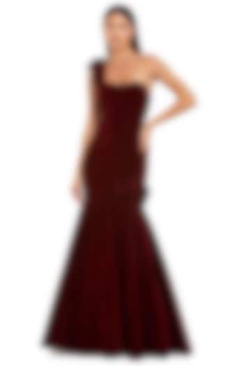 Red Velvet Trumpet Wedding Gown by Mac Duggal at Pernia's Pop Up Shop