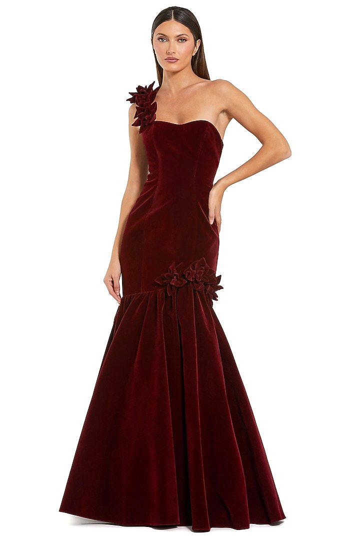 Red Velvet Trumpet Wedding Gown by Mac Duggal at Pernia's Pop Up Shop