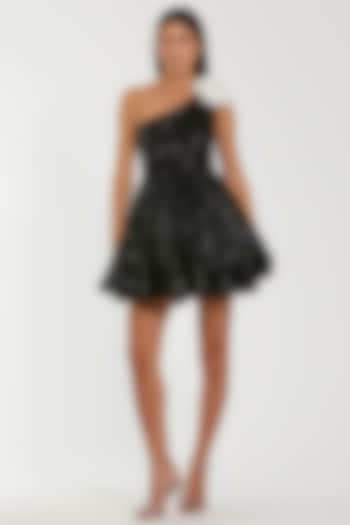 Black Sequins One-Shoulder Mini Vacation Dress by Mac Duggal at Pernia's Pop Up Shop