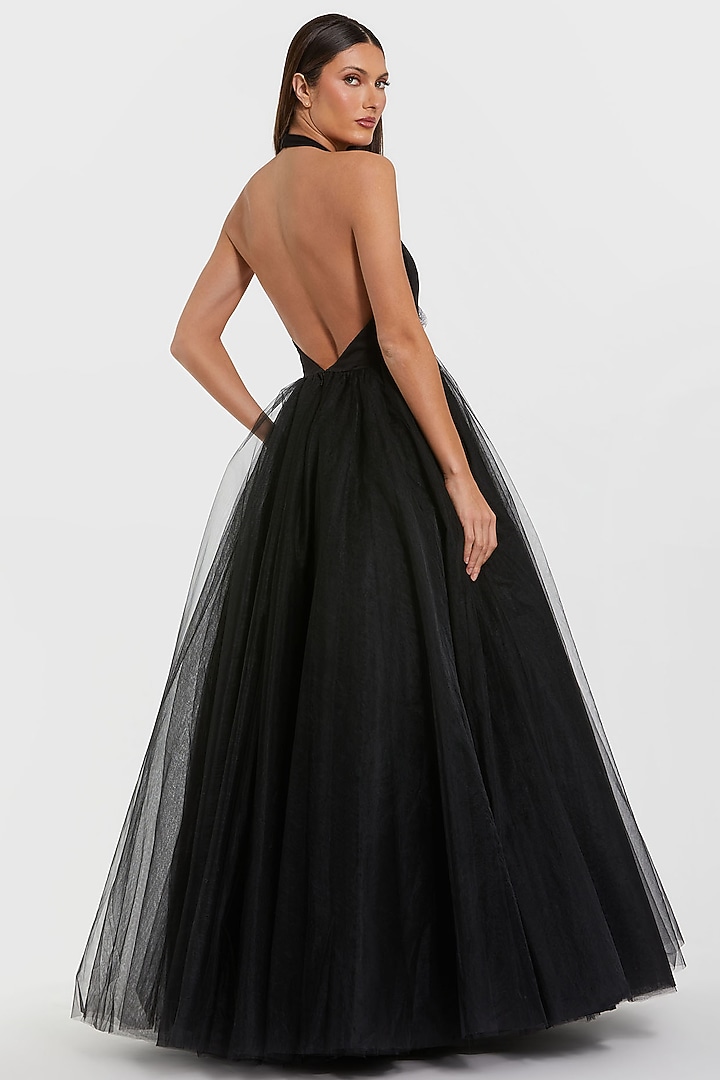 Black Tulle Floral Embellished Halter-Neck Ball Engagement Gown by Mac  Duggal at Pernia's Pop Up Shop 2026