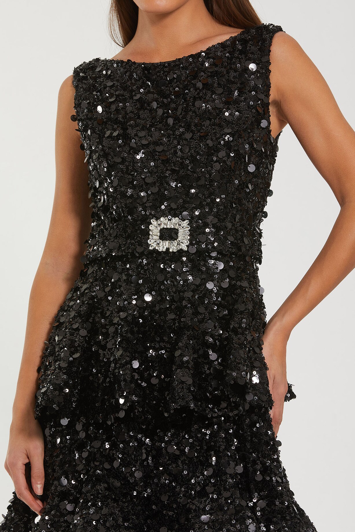 sachin and babi light blue dress Mac Duggal Sequined Tulle Midi Dress