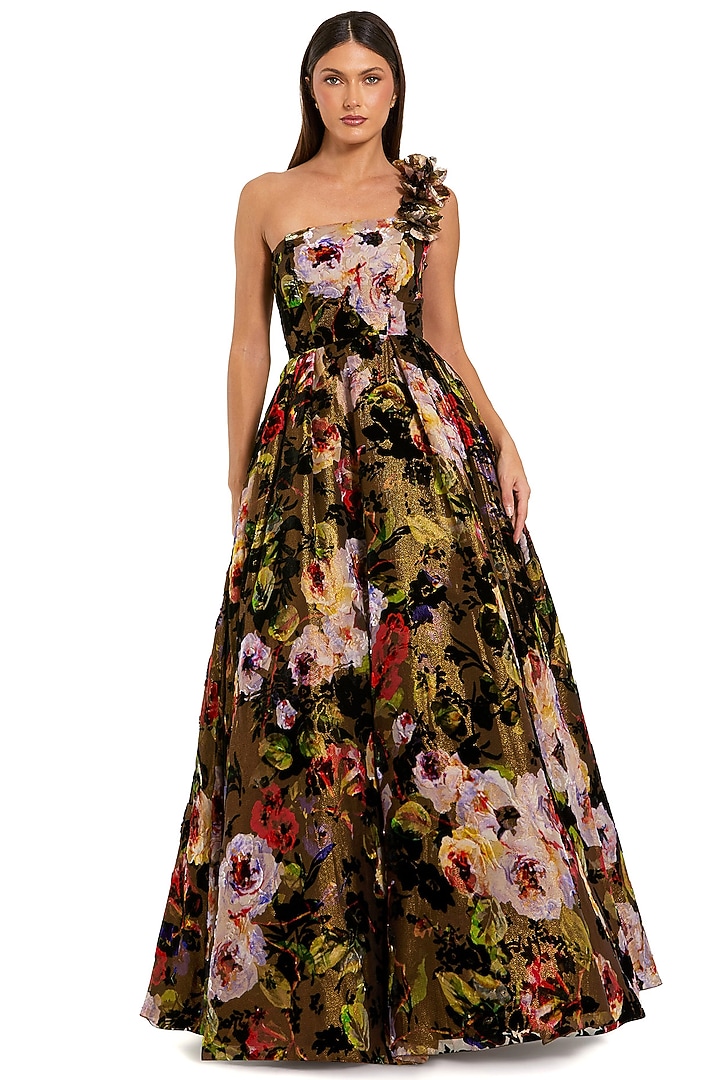 Multi-Colored Polyester One-Shoulder Wedding Gown by Mac Duggal at Pernia's Pop Up Shop