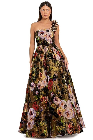 Multi-Colored Polyester One-Shoulder Gown by Mac Duggal