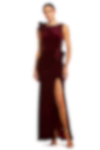 Burgundy Polyester Engagement Gown by Mac Duggal at Pernia's Pop Up Shop