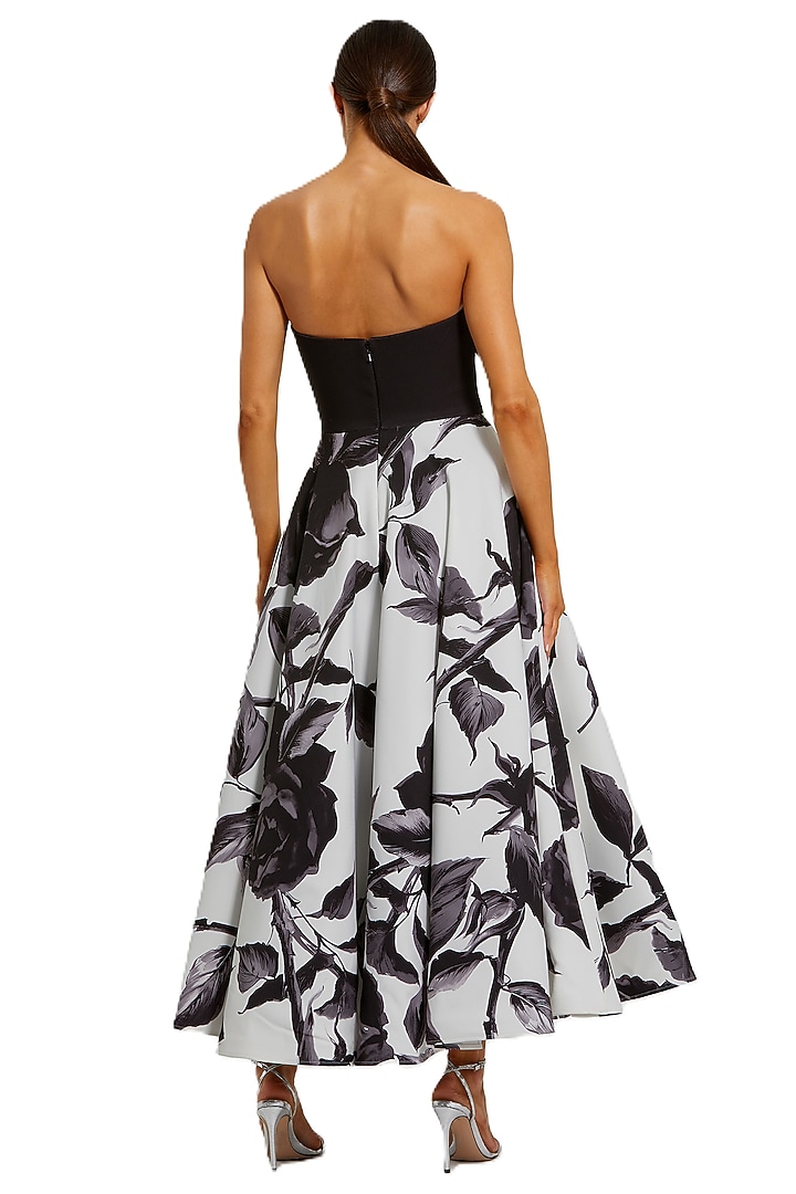 Black & White Polyester Floral Printed Midi Cocktail Dress by Mac Duggal at Pernia's Pop Up Shop