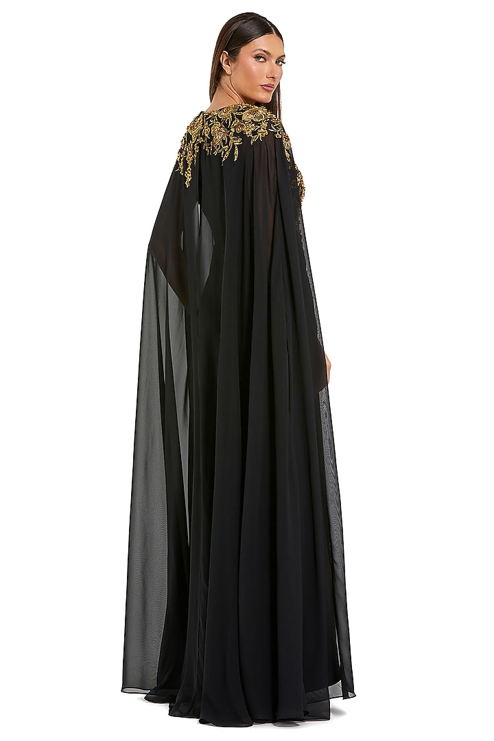 Black-Gold Polyester Floral Embroidered Wedding Gown by Mac Duggal at Pernia's Pop Up Shop