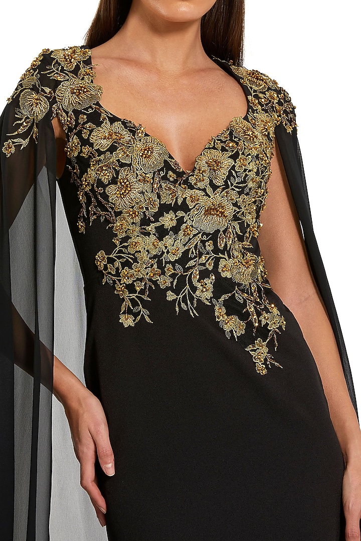 Black-Gold Polyester Floral Embroidered Wedding Gown by Mac Duggal at Pernia's Pop Up Shop