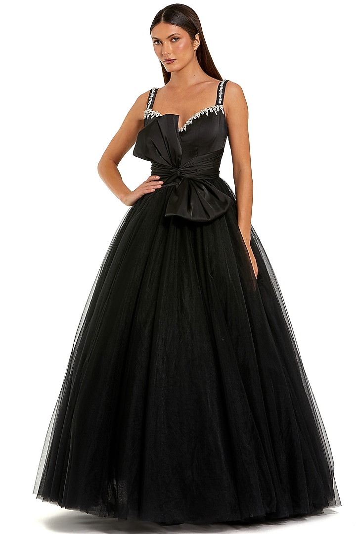 Black Polyester Embellished Engagement Gown by Mac Duggal at Pernia's Pop Up Shop