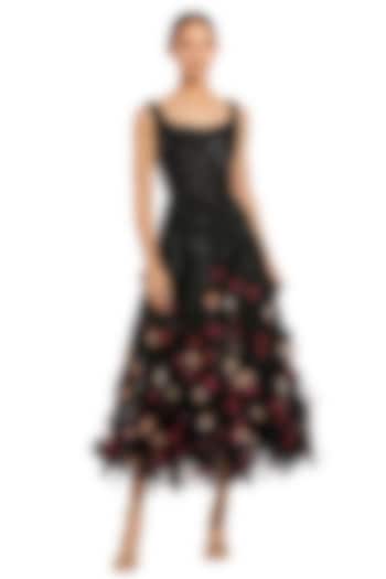 Black & Multi-Colored Polyester Embellished Midi Party Wear Dress by Mac Duggal at Pernia's Pop Up Shop