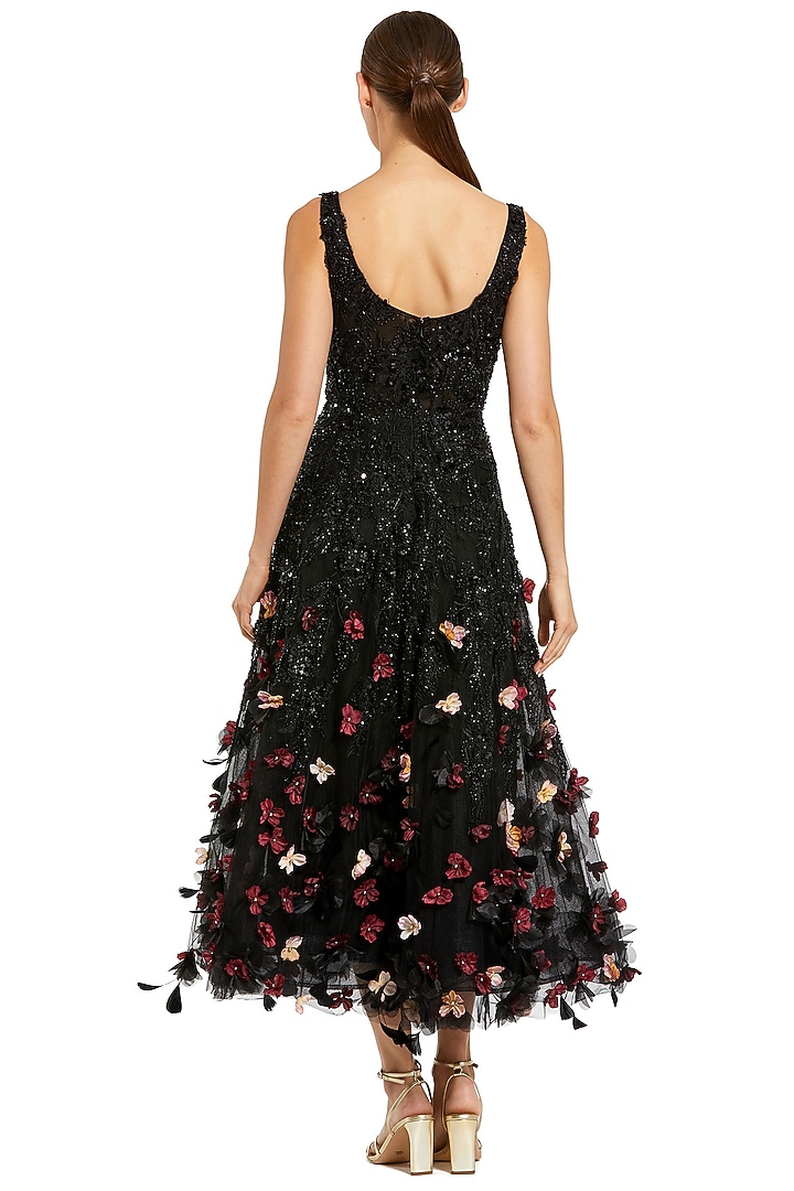 Black & Multi-Colored Polyester Embellished Midi Party Wear Dress by Mac Duggal at Pernia's Pop Up Shop