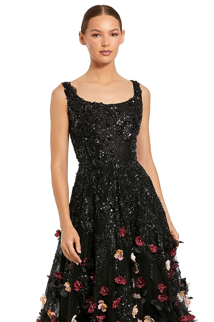 Black & Multi-Colored Polyester Embellished Midi Party Wear Dress by Mac Duggal at Pernia's Pop Up Shop