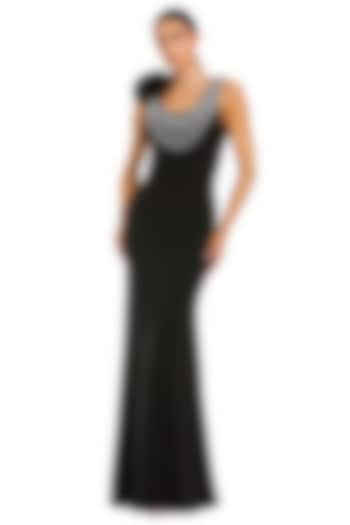 Black Polyester Crystal Embellished Engagement Gown by Mac Duggal at Pernia's Pop Up Shop