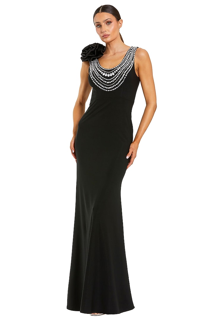 Black Polyester Crystal Embellished Engagement Gown by Mac Duggal at Pernia's Pop Up Shop