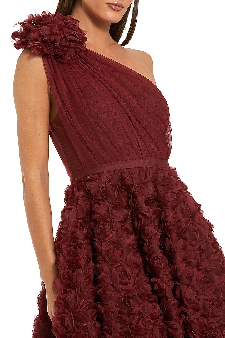 Wine Polyester Embellished Midi Party Wear Dress by Mac Duggal at Pernia's Pop Up Shop