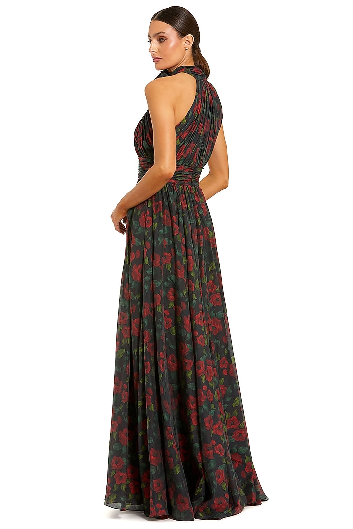 Black & Multi-Colored Polyester Embroidered & Floral Printed Engagement Gown by Mac Duggal at Pernia's Pop Up Shop