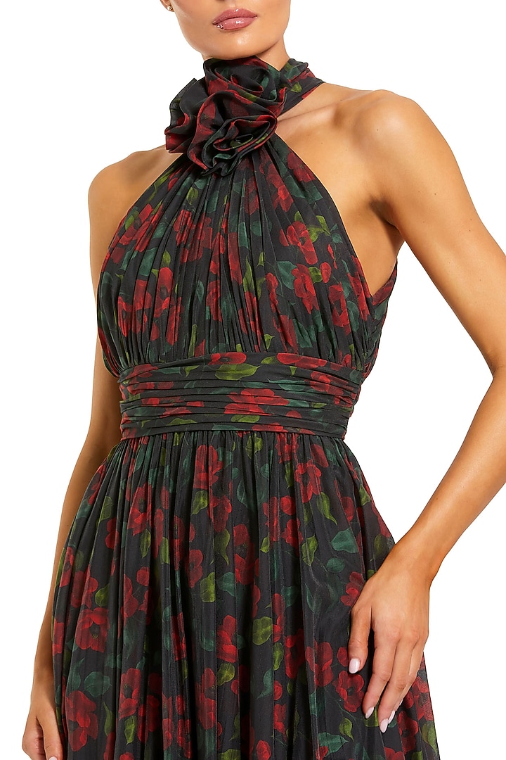 Black & Multi-Colored Polyester Embroidered & Floral Printed Engagement Gown by Mac Duggal at Pernia's Pop Up Shop