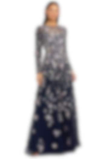 Midnight Polyester Floral Embellished Engagement Gown by Mac Duggal at Pernia's Pop Up Shop
