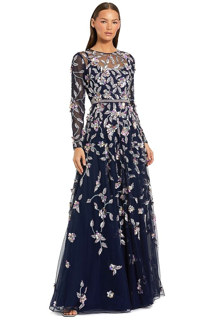 Midnight Polyester Floral Embellished Engagement Gown by Mac Duggal at Pernia's Pop Up Shop