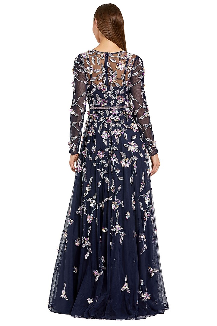 Midnight Polyester Floral Embellished Engagement Gown by Mac Duggal at Pernia's Pop Up Shop