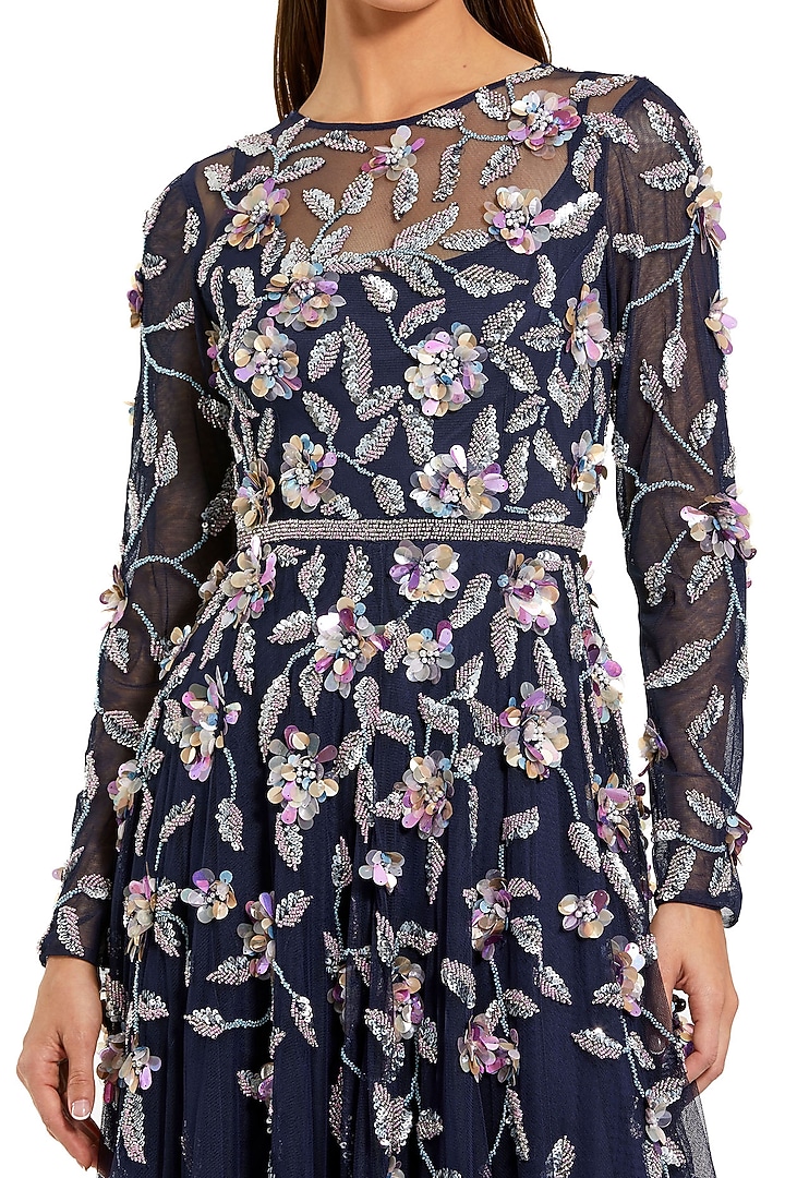 Midnight Polyester Floral Embellished Engagement Gown by Mac Duggal at Pernia's Pop Up Shop