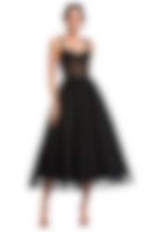 knee length dresses for ladies Fuchsia Pink Double Draped Net Midi Dress  iwearmystyle