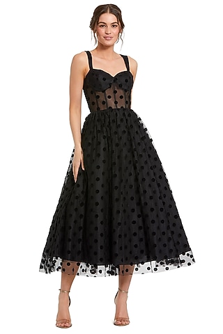 Black Tulle & Net A-Line Midi Dress by Mac Duggal
