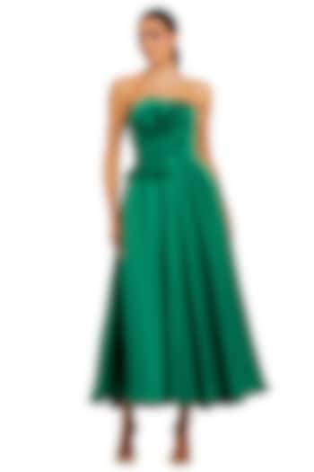 Emerald Green Polyester Embellished Midi Cocktail Dress by Mac Duggal at Pernia's Pop Up Shop