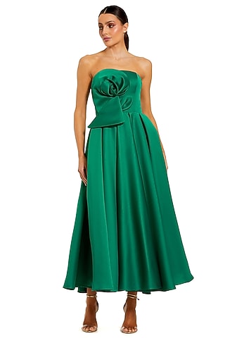 Emerald Green Polyester Embellished Midi Dress by Mac Duggal