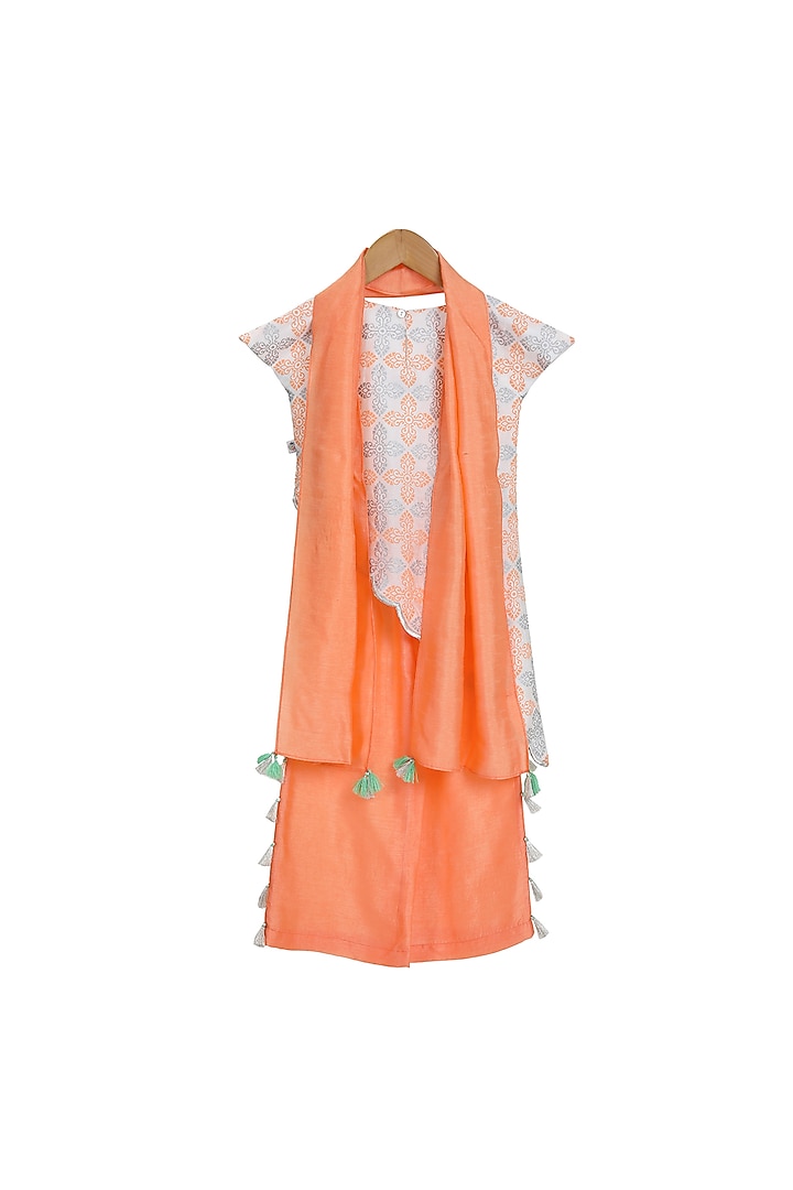 Orange Embroidered Kurta Set For Girls by Mi Dulce An'ya at Pernia's Pop Up Shop