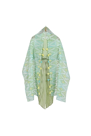 Green Dhoti Pant Set With Cape For Girls by Mi Dulce An'ya