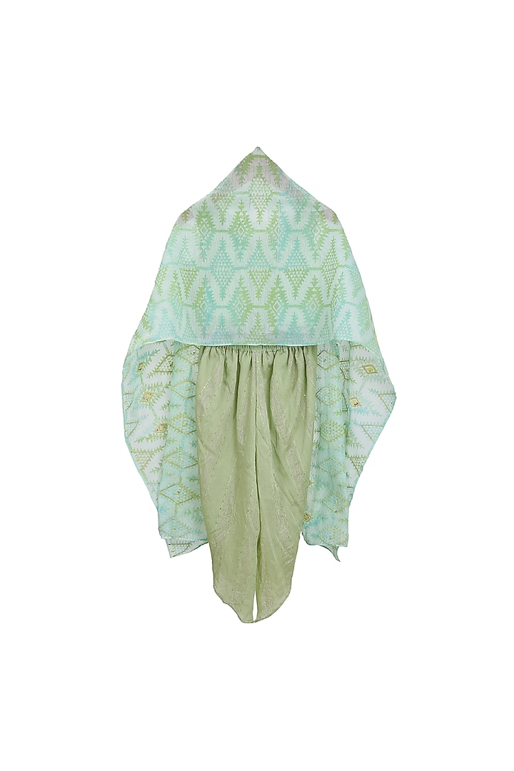Green Dhoti Pant Set With Cape For Girls by Mi Dulce An'ya at Pernia's Pop Up Shop